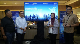 (Kiri ke Kanan) AVP External Communication Telkom Sabri Rasyid, VP Corporate Communication Telkom Andri Herawan Sasoko, OVP Enterprise Marketing & Regional Management Telkom Reni Yustiani, dan OVP Enterprise Product Development Telkom Tanto Suratno saat Media Gathering Telkom, beberapa waktu yang lalu.