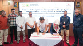 Direktur Utama PT Administrasi Medika (AdMedika), Dian Prambini dan Otong lip selaku Direktur Utama PT Pilar Mandiri Kuningan (RS Kuningan Medical Center Group), melakukan penandatanganan kerja sama pelayanan administrasi kesehatan, antara PT Administrasi Medika dan RS Kuningan Medical Center Group.