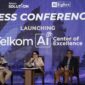 (kiri ke kanan) VP Corporate Communication Telkom Andri Herawan Sasoko, Direktur Enterprise & Business Service Telkom Veranita Yosephine, dan Direktur IT Digital Telkom Faizal Rochmad Djoemadi saat acara peluncuran Telkom AI Center of Excellence.
