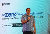VP Sustainability Telkom Gunawan Wasisto C.A saat memberikan sambutan pada acara Roadshow GoZero% Goes to Makassar pada (17/10).