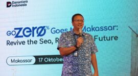 VP Sustainability Telkom Gunawan Wasisto C.A saat memberikan sambutan pada acara Roadshow GoZero% Goes to Makassar pada (17/10).