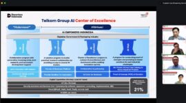 Paparan terkait dengan Telkom AI Center of Excellence (AI CoE) pada acara webinar nasional  “Masa Depan Inovasi Indonesia: Dari Ide ke Dampak Nyata” yang diselenggarakan oleh Badan Riset dan Inovasi Nasional (BRIN), Kementerian Pendidikan Tinggi, Sains, dan Teknologi, serta Dewan Pendidikan Tinggi (DPT) yang berlangsung pada Kamis, (30/10).