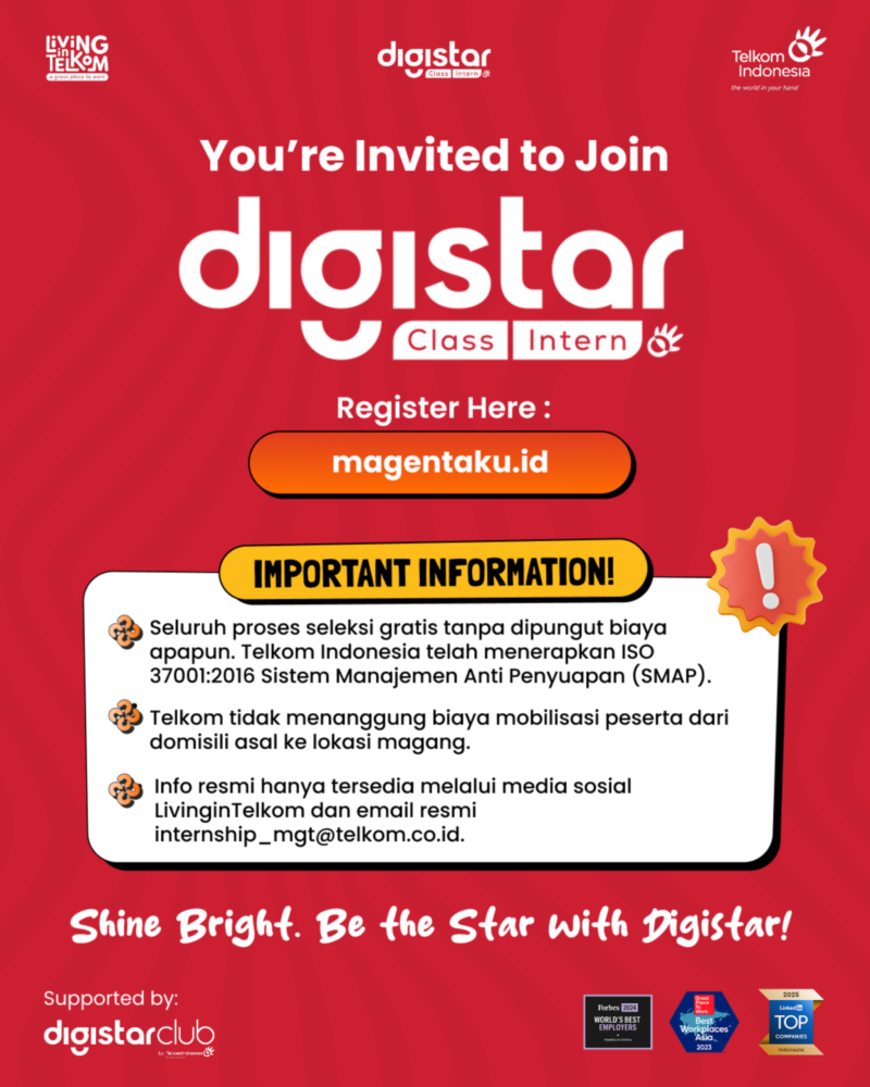 Digistar Class Intern 2026 Batch 1 untuk mahasiswa telah dibuka.